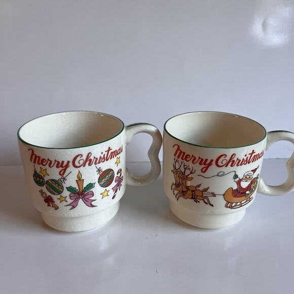 Set Of 6 Vintage Homco Merry Christmas Stackable Mugs Made In Japan - Picture 6 of 7